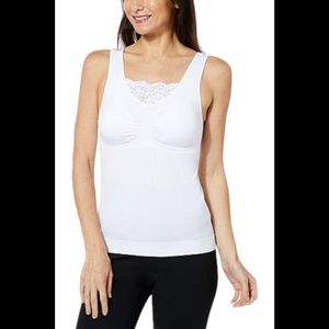 Rhonda Shear Seamless Tank with Lace Inset & Removable Pads White - Regular